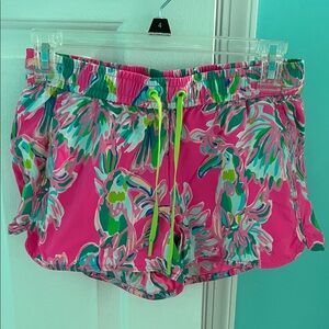 Lilly Pulitzer Pink and Green Athletic Shorts Vibrant Tropical Print